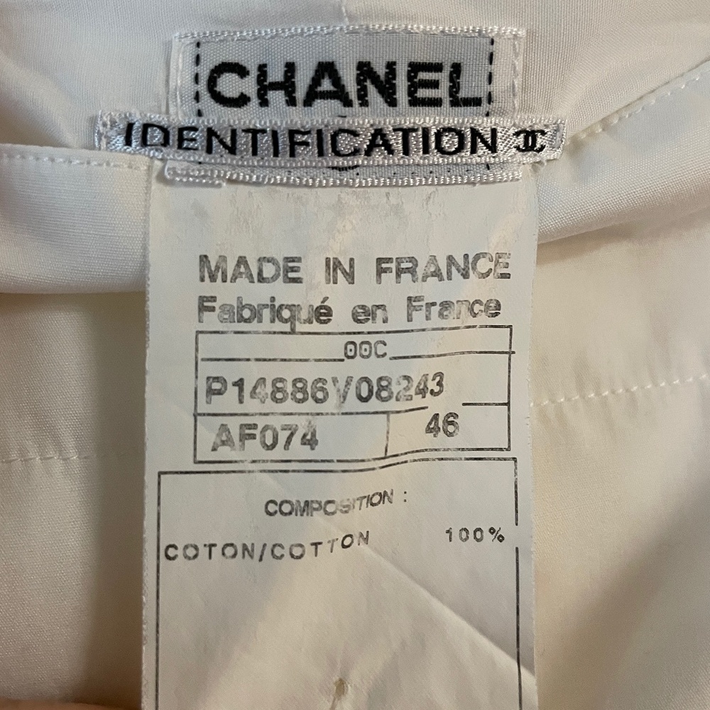 Authentic Chanel Y2K White Women's Cotton Pants Lined 2001 Made France Sz 46/12